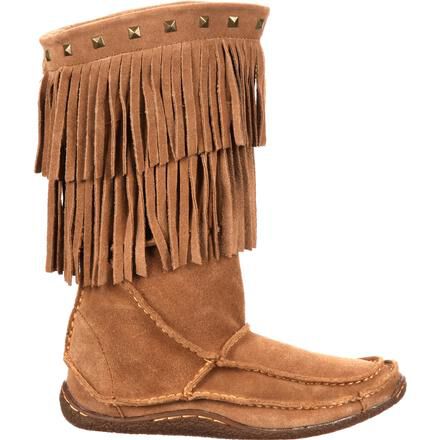 Durango City Women s Santa Fe Tall Brown Fringe Moccasin