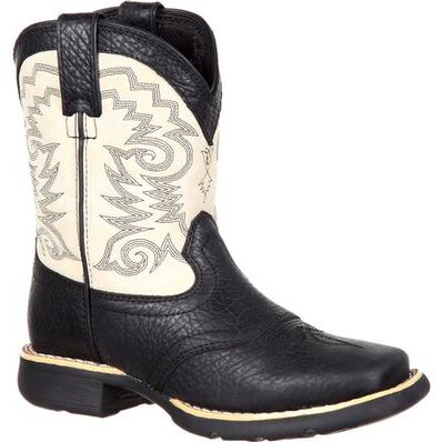 LIL' DURANGO® Big Kid Black and Cream Saddle Western Boot, , large