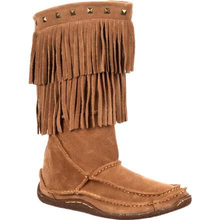 Durango City Women s Santa Fe Tall Brown Fringe Moccasin