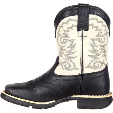 LIL' DURANGO® Big Kid Black and Cream Saddle Western Boot, , large