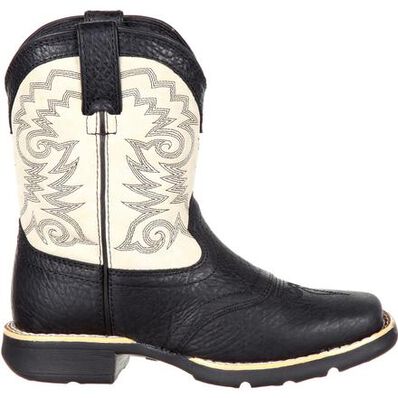 LIL' DURANGO® Big Kid Black and Cream Saddle Western Boot, , large