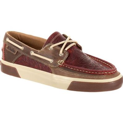 Durango® Music City™ Women's Red Western Embossed Boat Moc, , large