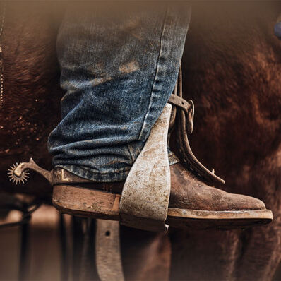 Cowboy wearing western boot DDB0290 in stirrup