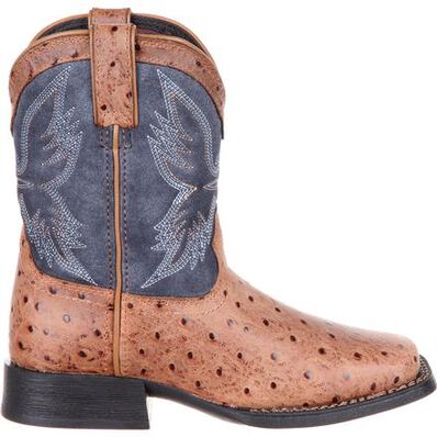 Durango® Lil' Mustang™ Big Kids' Ostrich Emboss Western Boot, , large