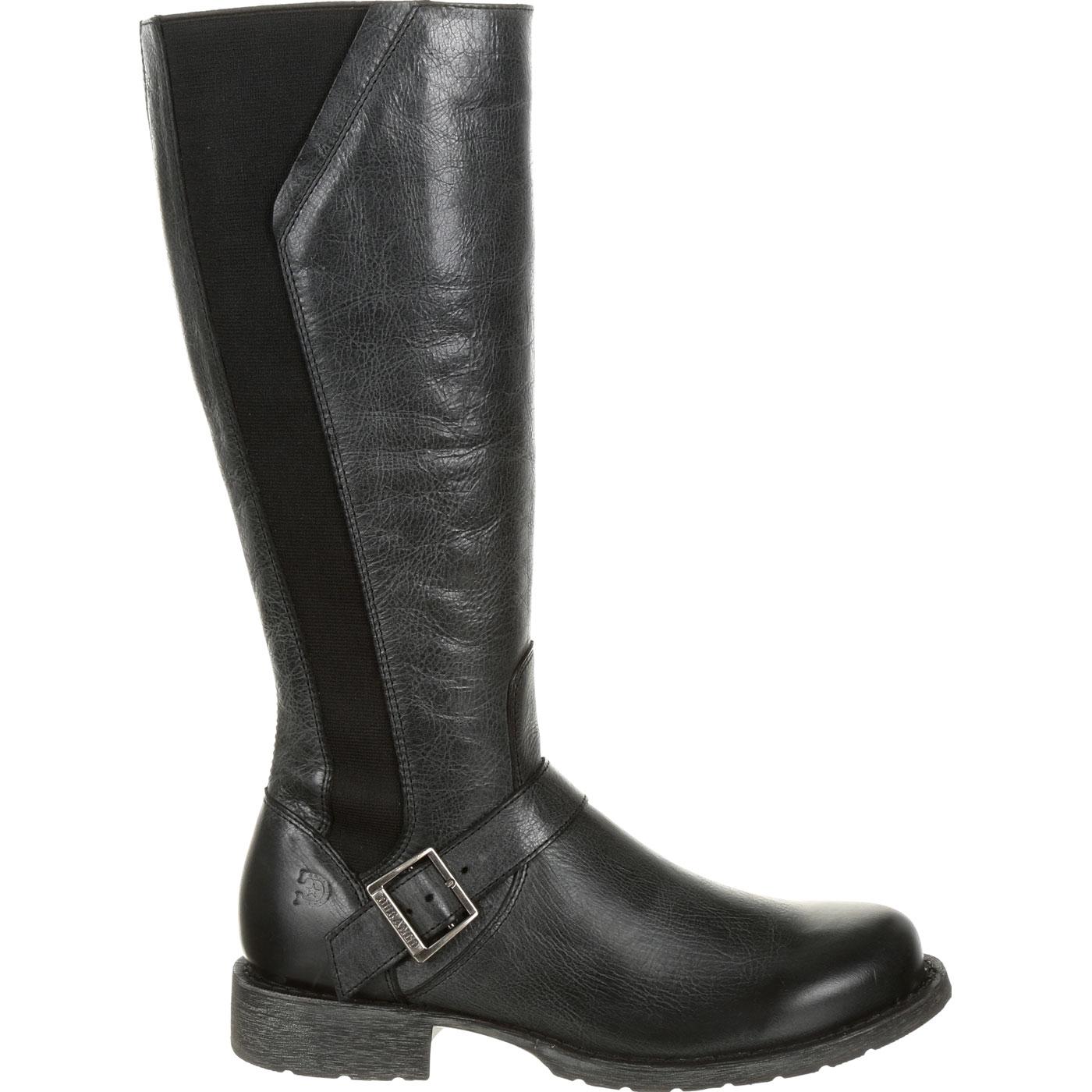 distressed black riding boots