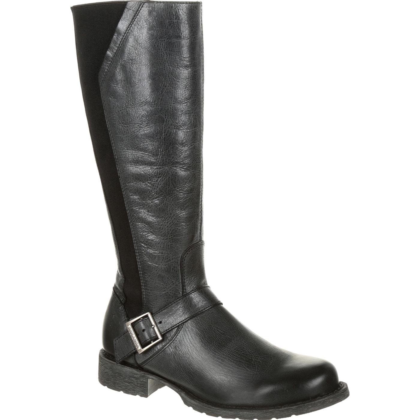 distressed black riding boots