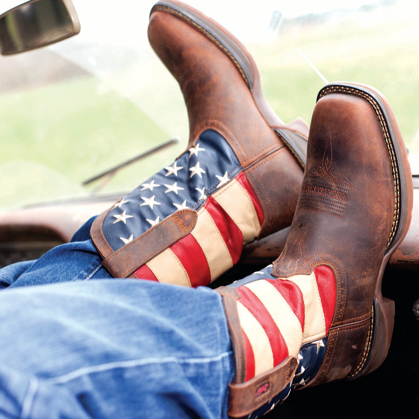 men's rebel distressed flag embroidery western boots