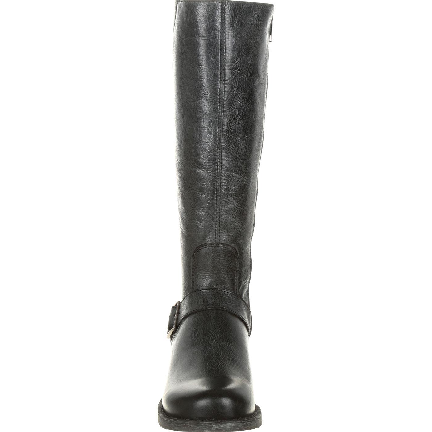 distressed black riding boots