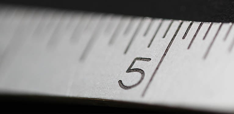 Close up view of a ruler