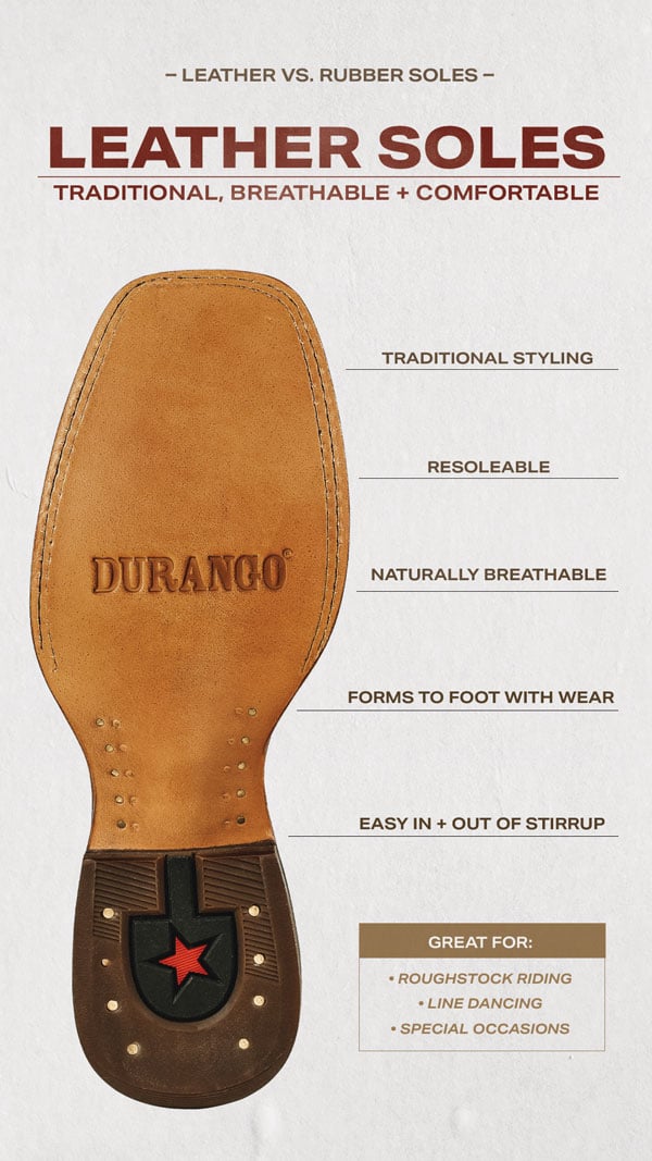 Leather Soles | Traditional Styling, Resoleable, Naturally Breathable, Forms To Foot With Wear, Easy In/Out Of Stirrup